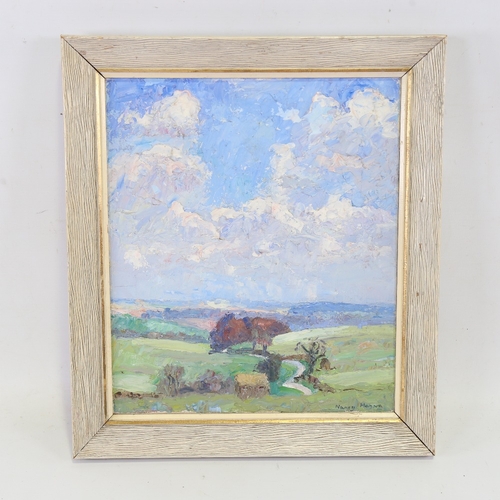 2302 - Nancy Hanna, impressionist summer landscape, oil on canvas, signed, 14