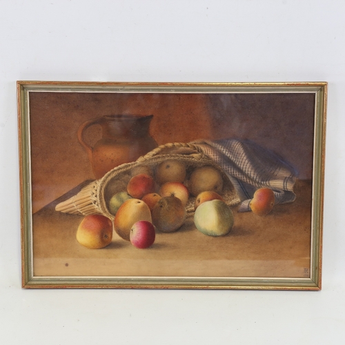 2308 - 19th century watercolour, still life, indistinct monogram, dated 1881, 11.5