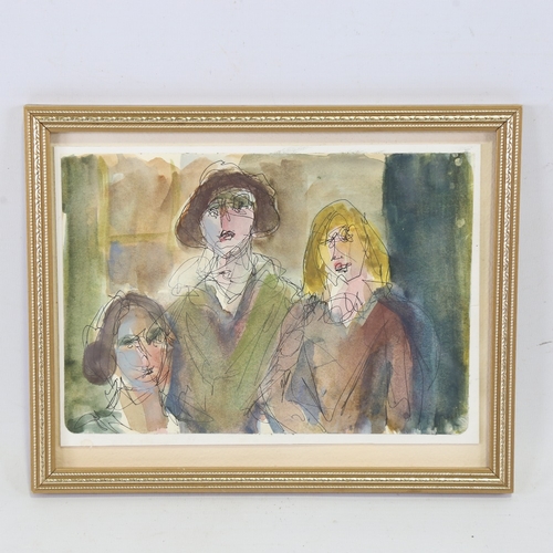 2311 - The Bronte Sisters, modernist ink and watercolour, unsigned, 6