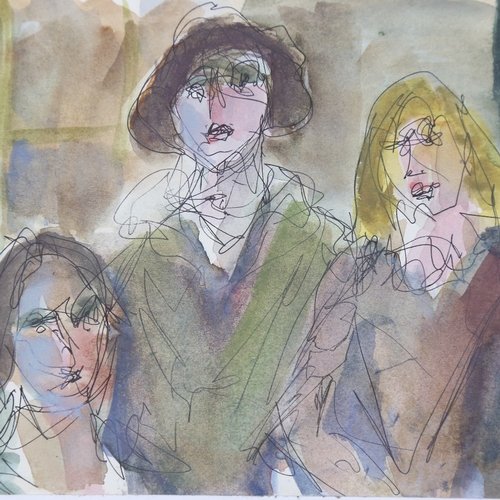 2311 - The Bronte Sisters, modernist ink and watercolour, unsigned, 6