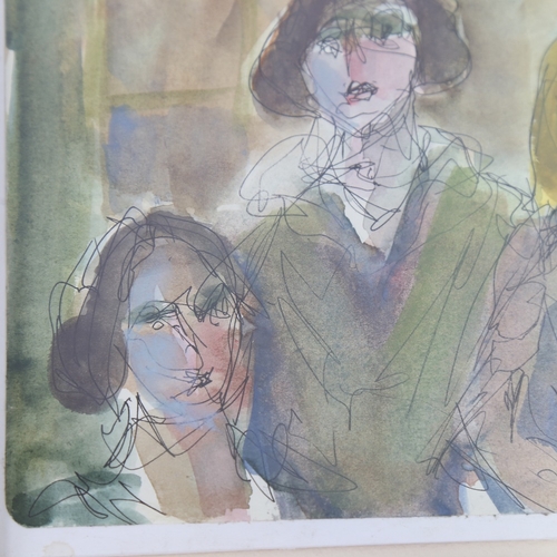 2311 - The Bronte Sisters, modernist ink and watercolour, unsigned, 6