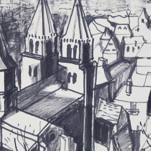 2312 - Graeme Shankland (1917 - 1984) (Architect and City Planner), felt pen on paper, scene in Conques Fra... 