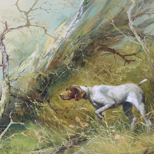 2315 - Eugene Kingman, oil on board, Gun dog in woodland, signed, 24