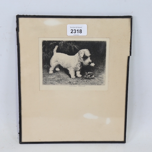 2318 - J M Dennis, Terrier, etching on paper, signed in pencil, plate 3.5