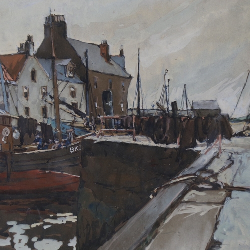 2325 - Janet Simpson, fishing harbour scene, watercolour on paper, signed, 12.5