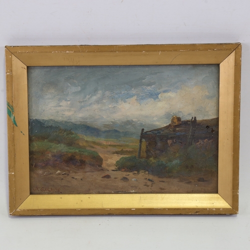 2331 - John C Salmon, rural buildings, oil on board, signed, 6.5