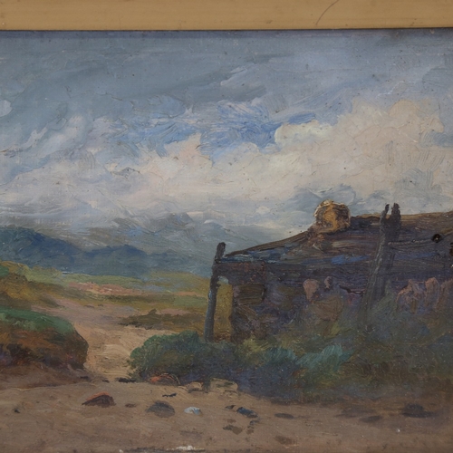 2331 - John C Salmon, rural buildings, oil on board, signed, 6.5