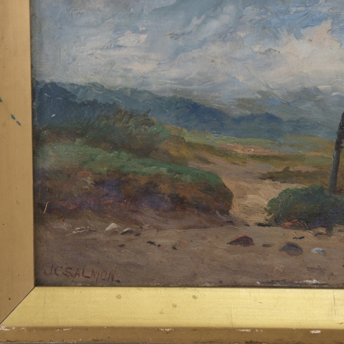 2331 - John C Salmon, rural buildings, oil on board, signed, 6.5