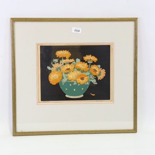 2332 - John Hall Thorpe, Marigolds, colour woodcut print, signed in pencil, image 9