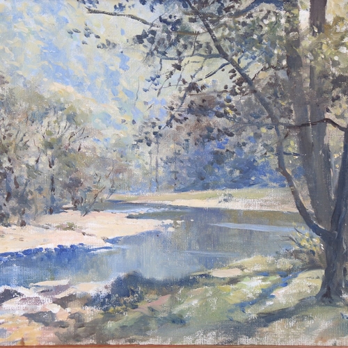 2333 - W Eric Moody, tranquil river scene, oil on canvas board, signed, 10