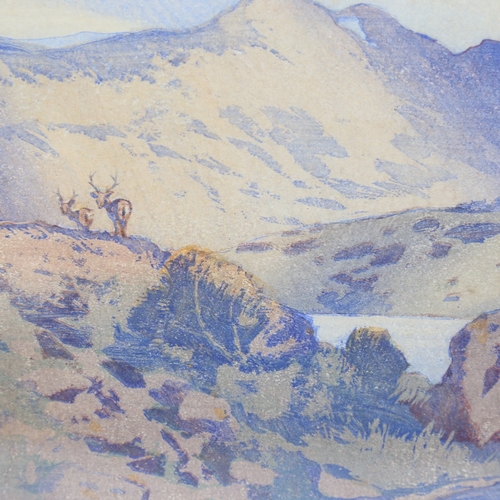 2335 - W Seaby, Highland landscape, colour woodblock print, signed in pencil, image 8