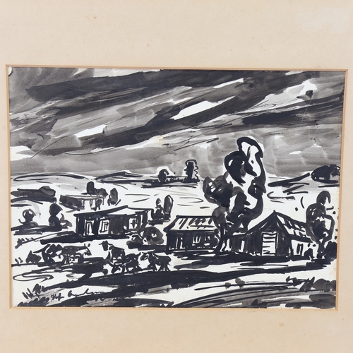 2337 - Stephen Ampenberger (South African 1908 - 1983), 2 ink and wash drawings, rural landscapes, signed, ... 