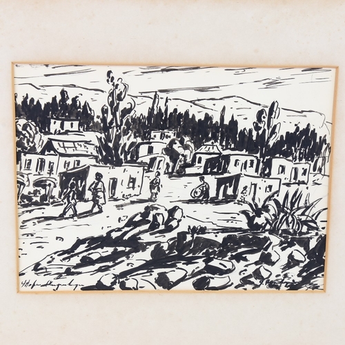 2337 - Stephen Ampenberger (South African 1908 - 1983), 2 ink and wash drawings, rural landscapes, signed, ... 