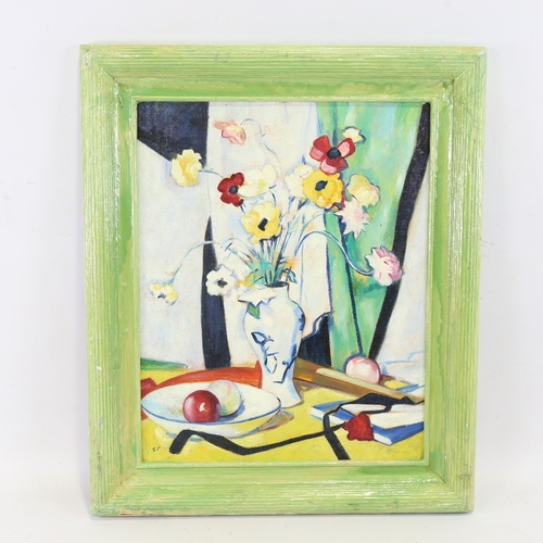 2338 - Contemporary oil on board, colourist style still life, 20