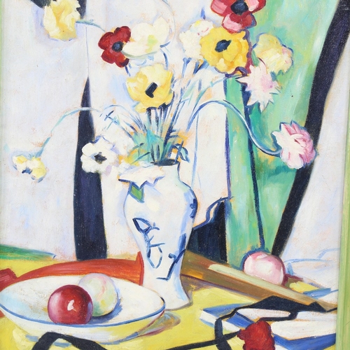 2338 - Contemporary oil on board, colourist style still life, 20