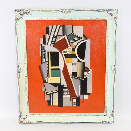 2341 - Contemporary oil on board, constructivist composition, 24