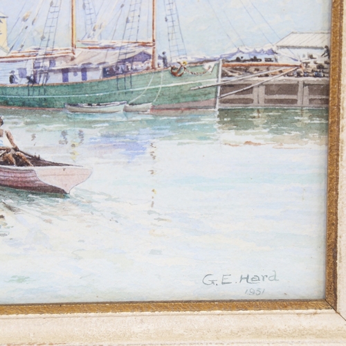 2344 - G E Hard, harbour scene Whangarei, New Zealand, watercolour, signed and dated 1951, 9.5