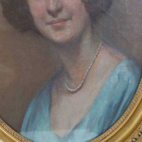 2351 - Early 20th century, oval oil on board, portrait of a woman, unsigned, 19