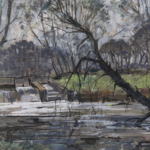 2355 - Aubrey Sykes (1910 - 1995), the weir, coloured pastels/charcoal on paper, signed, 20.5