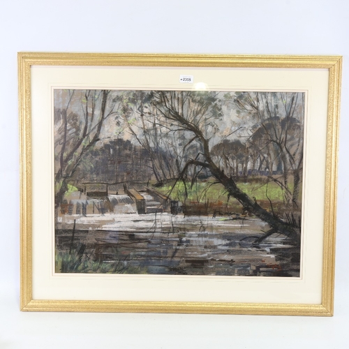 2355 - Aubrey Sykes (1910 - 1995), the weir, coloured pastels/charcoal on paper, signed, 20.5