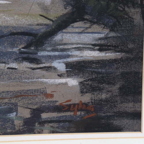 2355 - Aubrey Sykes (1910 - 1995), the weir, coloured pastels/charcoal on paper, signed, 20.5