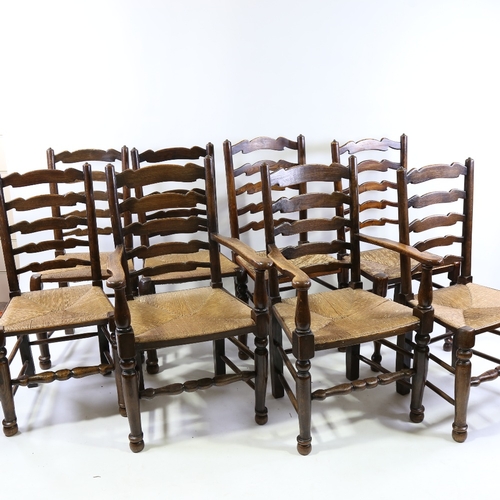 189 - A set of 12 rush-seated ash ladder-back dining chairs(10 + 2)