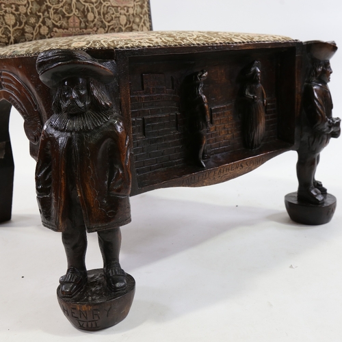 21 - A unique 19th century carved oak Shakespeare hall chair, decorated with 3-dimentional characters fro... 