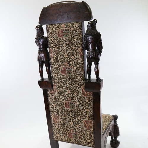 21 - A unique 19th century carved oak Shakespeare hall chair, decorated with 3-dimentional characters fro... 