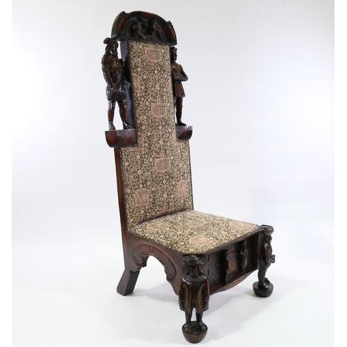 21 - A unique 19th century carved oak Shakespeare hall chair, decorated with 3-dimentional characters fro... 