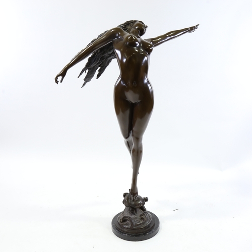 80 - After Harriet Frishmuth, a large scale patinated bronze standing Classical nude sculpture with outst... 