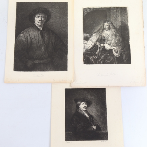 2359 - After Rembrandt, 3 etchings by Massaloff, Waltner, and Durand (3), unframed