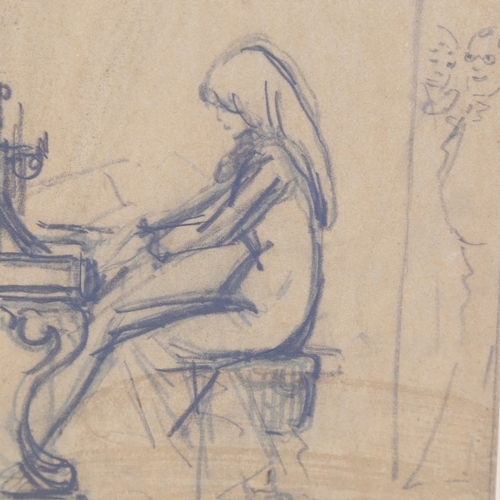 2362 - Attributed to Giovanni Boldini (1842 - 1931), girl at the piano, pencil drawing, unsigned, 8