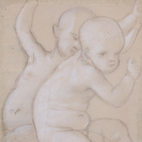 2367 - Pierre Carrier Belleuse (1851 - 1933), study of 2 babies, charcoal and chalk, signed in pencil, 12