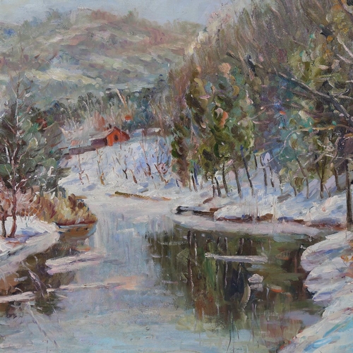 2379 - B H Stone (Canadian School), winter landscape, oil on canvas, signed, 20