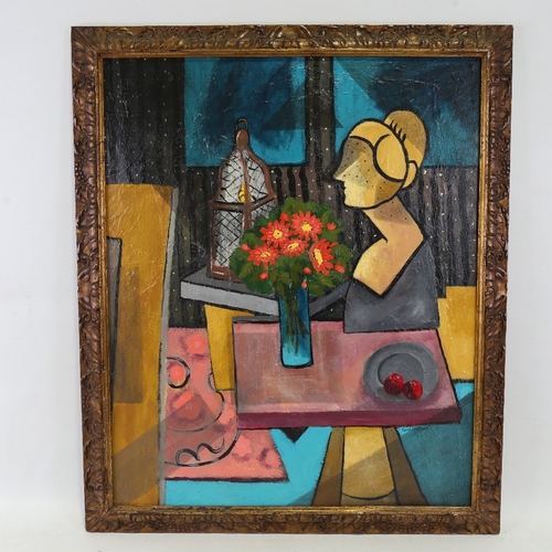 2386 - Carol Maddison, contemporary oil on board, modernist still life, 28