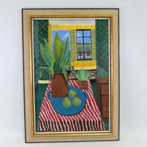 2389 - Carol Maddison, contemporary oil on board, modernist still life, 30