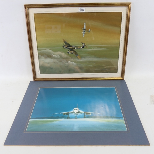 2396 - Peter Newton, Mosquito aircraft in flight, watercolour, signed, 15