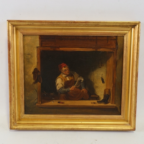 2400 - 19th century Continental School, The Cobbler, oil on canvas, unsigned, 10