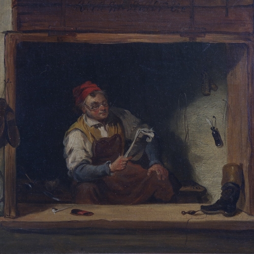 2400 - 19th century Continental School, The Cobbler, oil on canvas, unsigned, 10