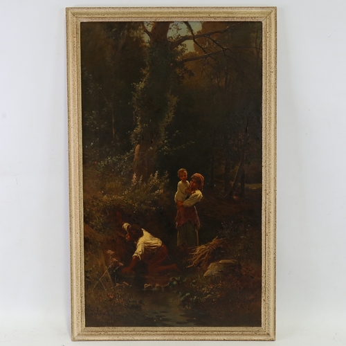 2403 - H Corelli, oil on canvas, figures in woodland, signed and inscribed Roma, 29