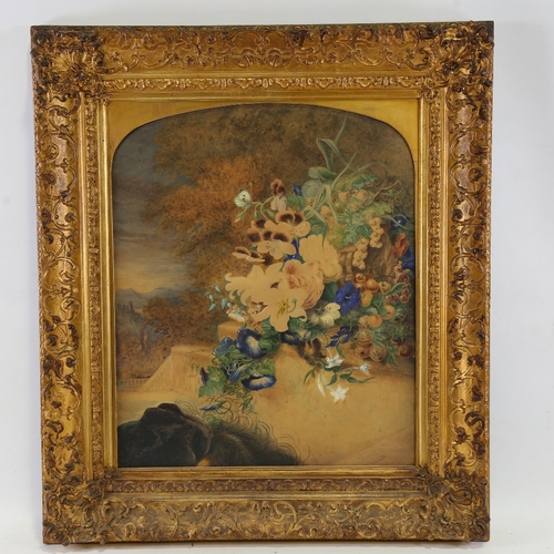 2404 - ... Hunt, mid-19th century watercolour, still life, flowers and butterfly, signed and dated 1845, 23... 