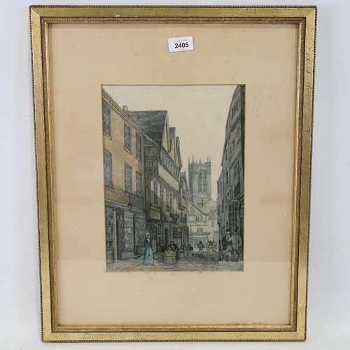 2405 - Frederick Tavare (1837 - 1940), 18th century street scene, watercolour on paper, signed, 12