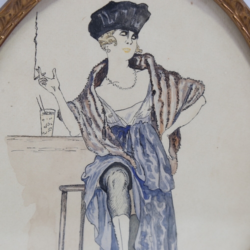 2407 - Art Deco fashion watercolour on fine paper, unsigned, 7.5