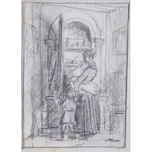 2408 - George Smith (1829 - 1901), page from a sketchbook depicting woman and child, unsigned, 4.5