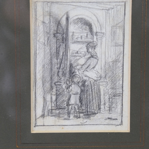 2408 - George Smith (1829 - 1901), page from a sketchbook depicting woman and child, unsigned, 4.5