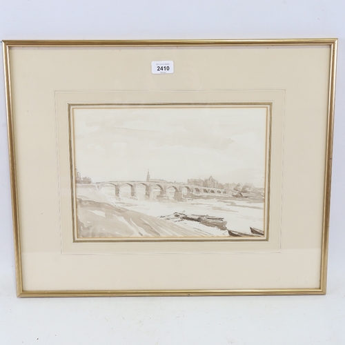 2410 - Maud Wethered (1898 - 1990), river scene, monochrome watercolour on paper, 9.5