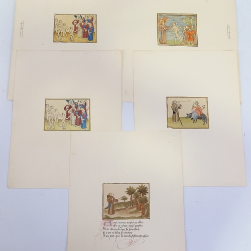 2419 - 5 Arundel Society chromolithographs, Medieval scenes on 4 sheets, unframed