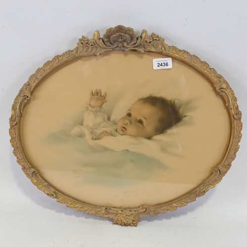 2436 - Bessie Gutmann, oval print, baby, in ornate gesso frame, image 13.5