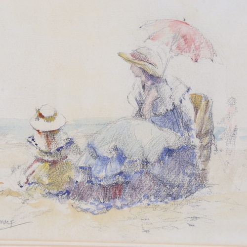 2440 - Matt Bruce, figures at the beach, watercolour, signed, 7