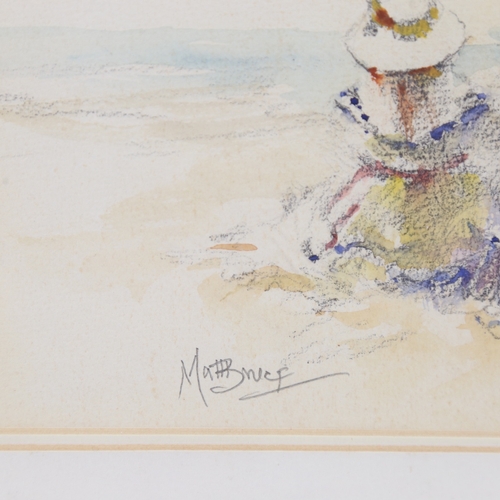 2440 - Matt Bruce, figures at the beach, watercolour, signed, 7